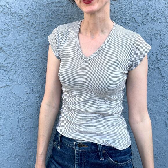 1980s Striped Baby tee Size M/L Retro T-shirt Scoop neck - Picture 1 of 10